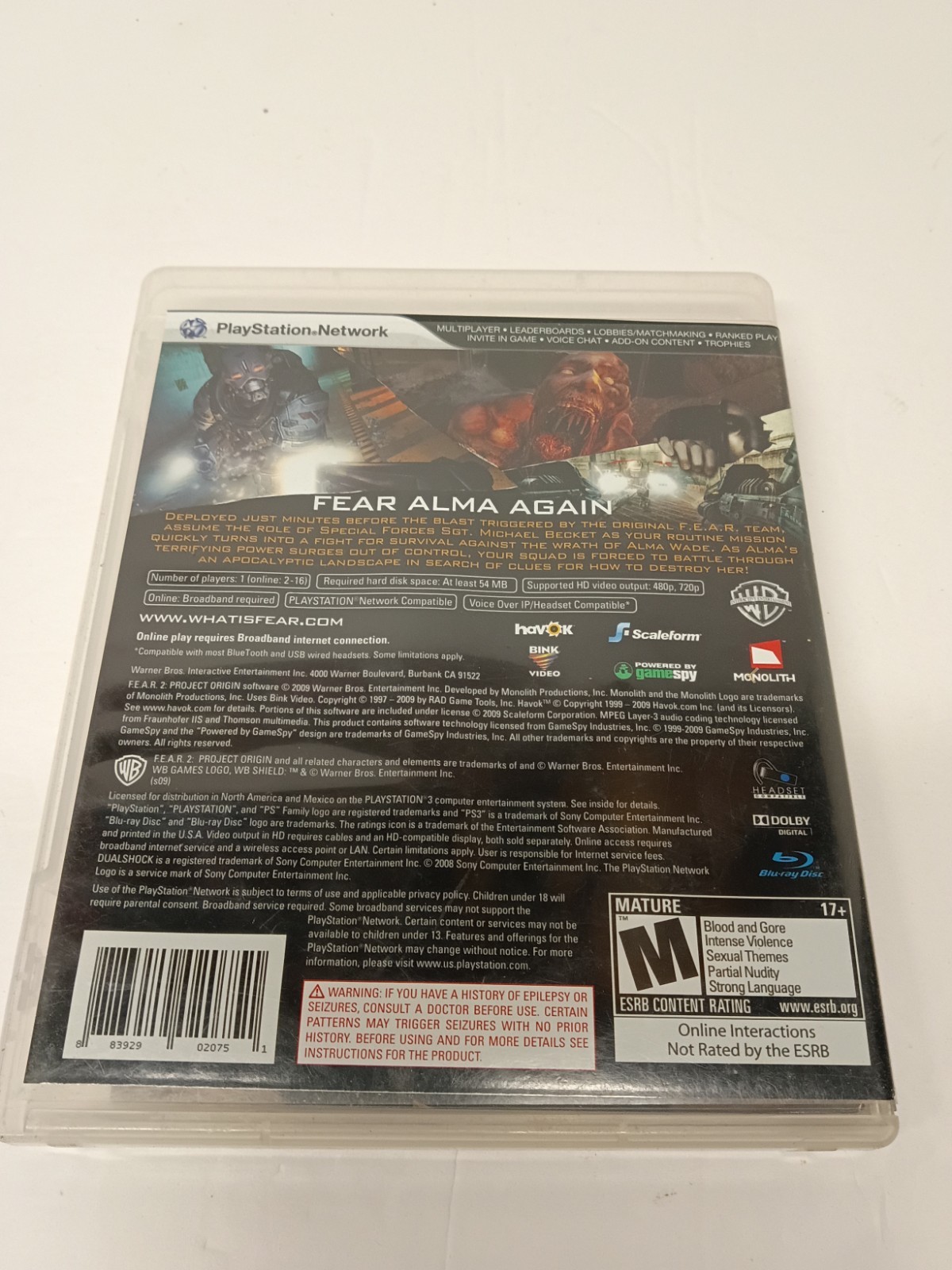 F.E.A.R. 2: Project Origin (2009), Sony PlayStation 3 (PS3), CIB, Tested