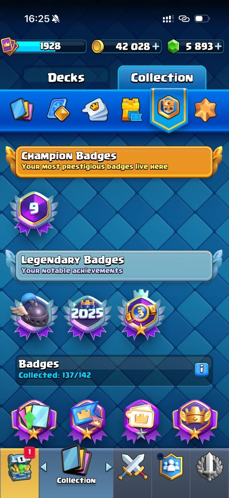 CR/LVL 75(80 Card LV 16-15-14) 13.5K Trophy/127 Emote/14 Tower Skin/32 Evoes
