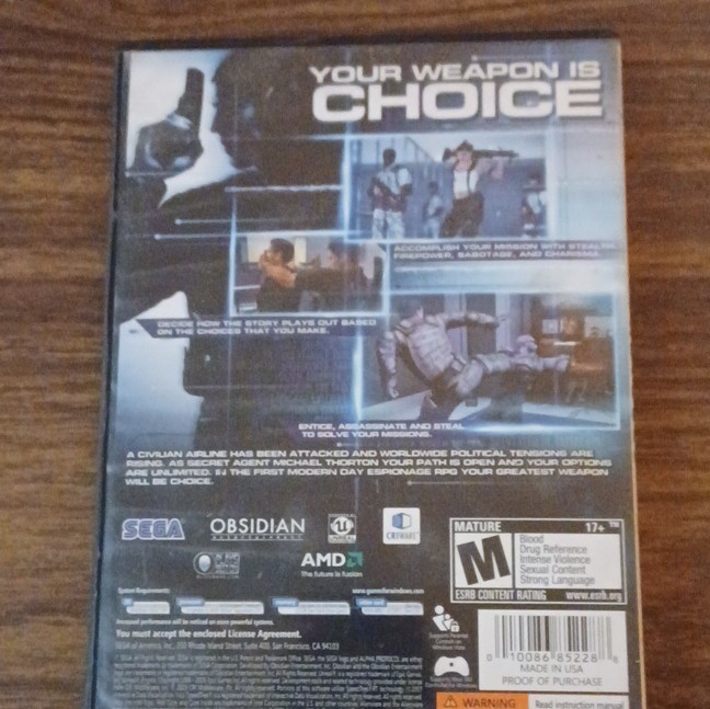 SEGA Alpha Protocol PC DVD Espionage RPG Game, Manual, Multiplayer