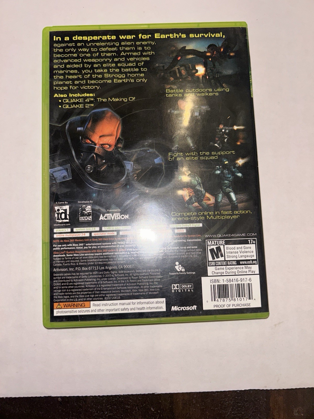 Quake 4 Microsoft Xbox 360 Complete In Box with Manual & Bonus Disc