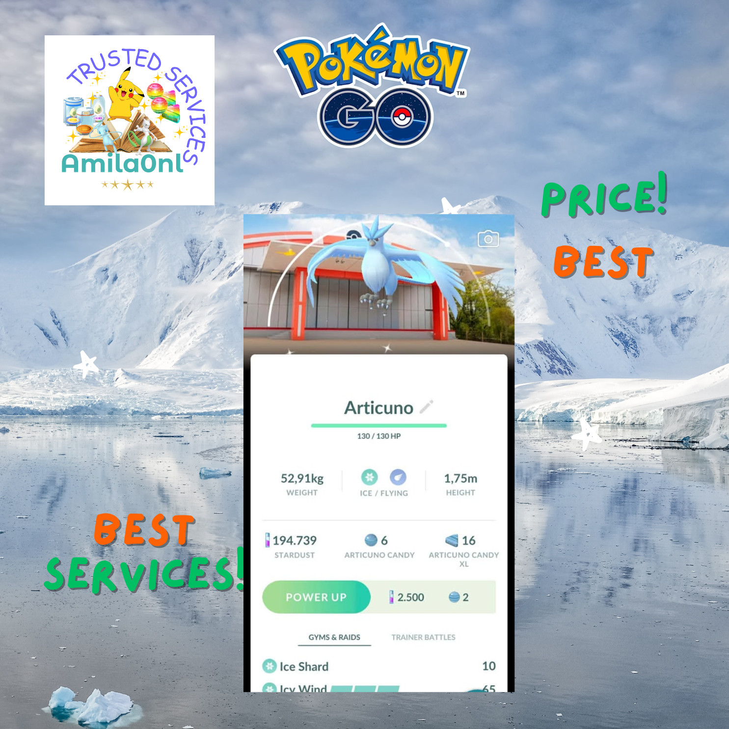 Pokémon✿Go✿Shiny Articuno✿PokéPark KANTO✿Background✿Trade 20k Stardusts or PTC