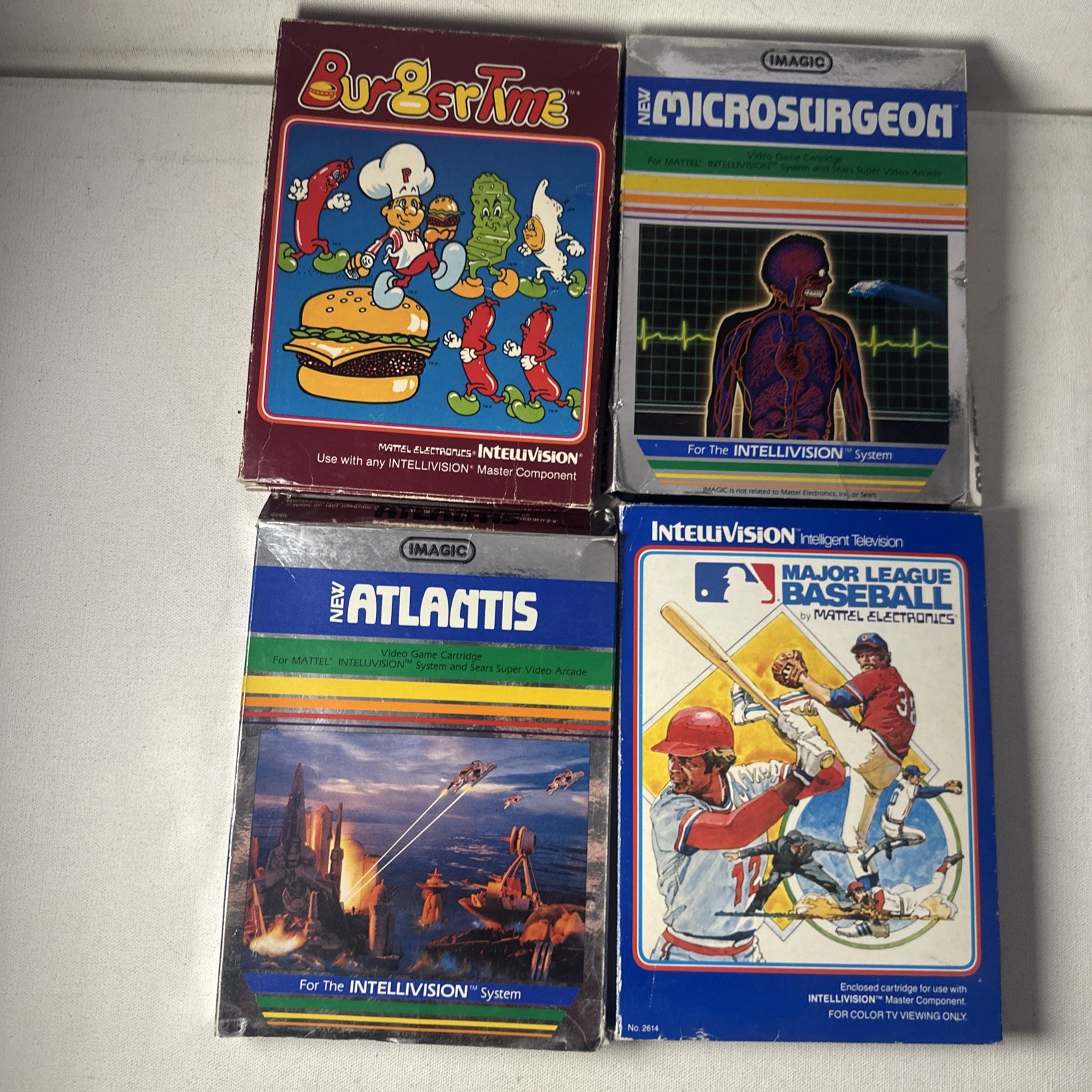Intellivision Lot of 4 Games Burger Time, Atlantis, Microsurgeon, MLB