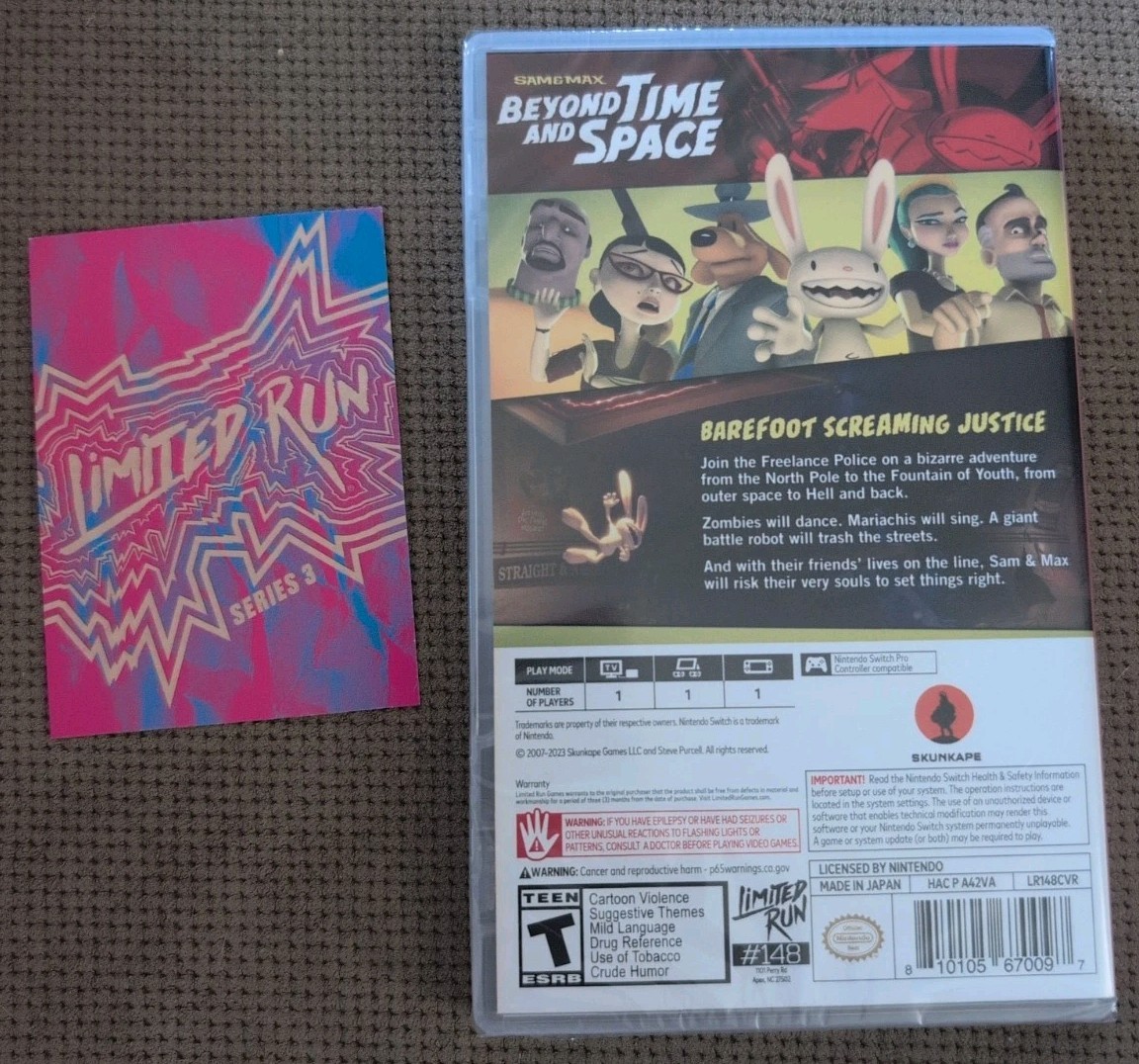 Sam And Max Beyond Time Space Nintendo Switch, Limited Run, New w/ Trading Card