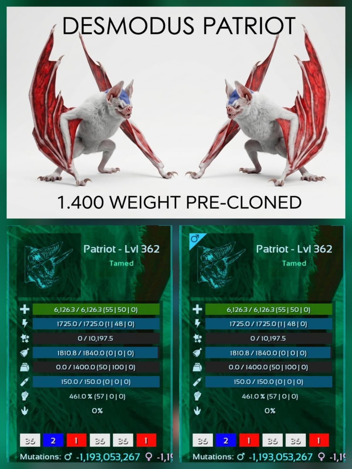 Desmodus Top Weight – Pre-Cloned Pair – Ark Ascended PVE Official Crossplay