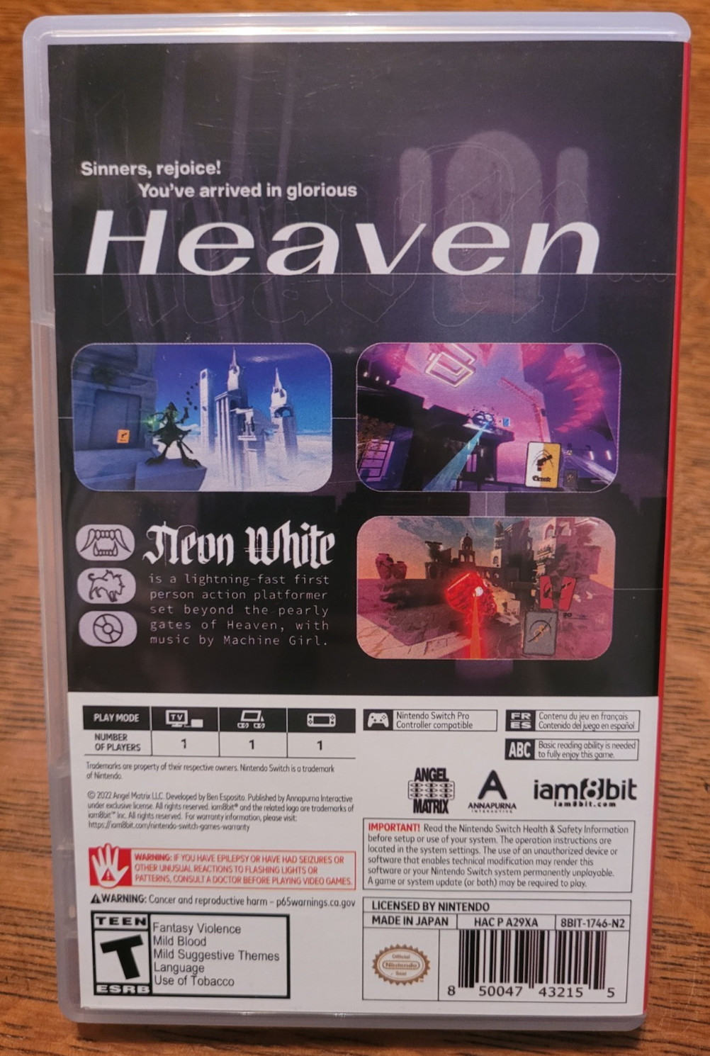 NEON WHITE Nintendo Switch COMPLETE iam8bit Exclusive Edition Stickers CIB RARE