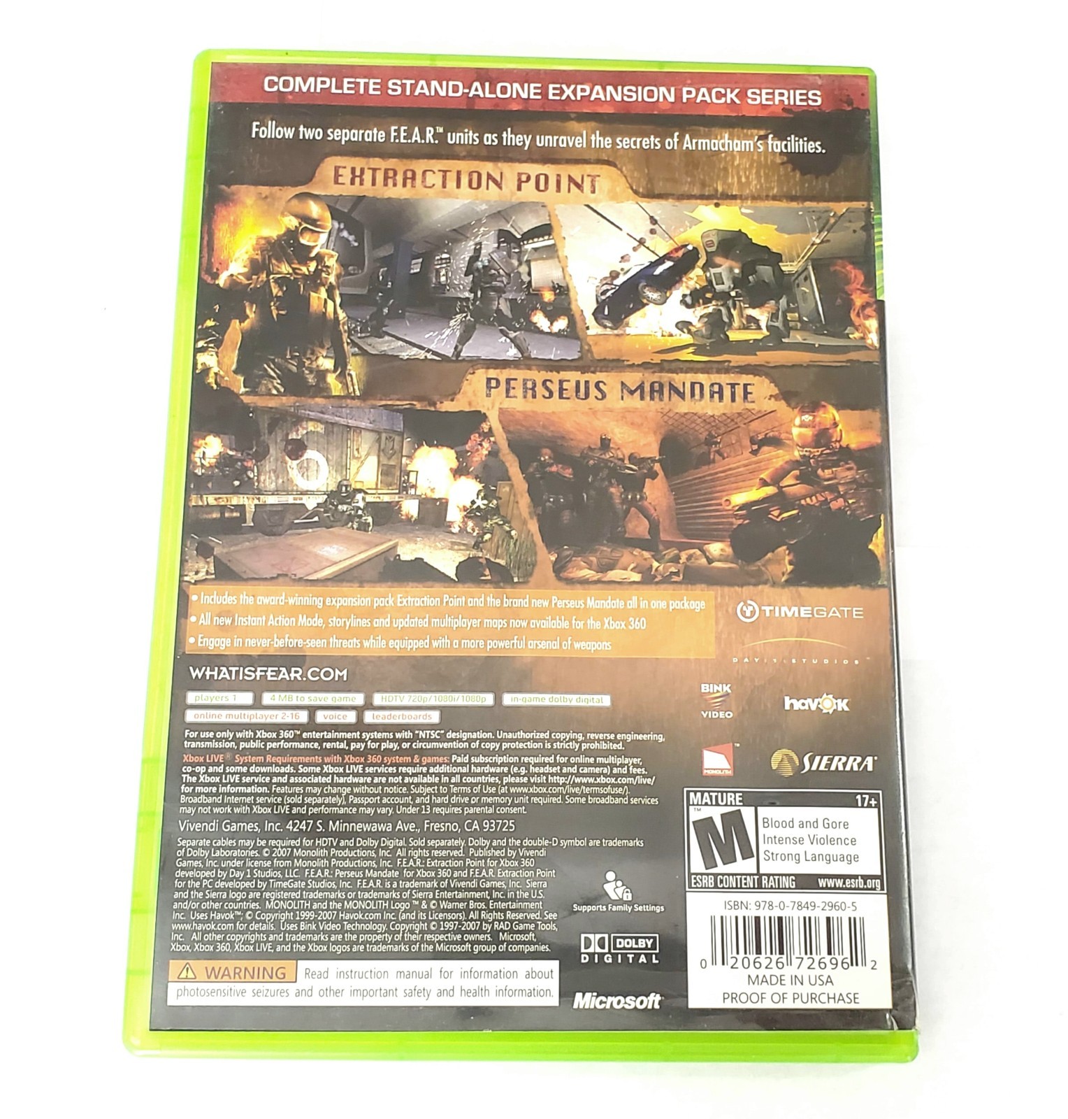 F.E.A.R. First Encounter Assault Recon (Microsoft Xbox 360, 2006) Tested