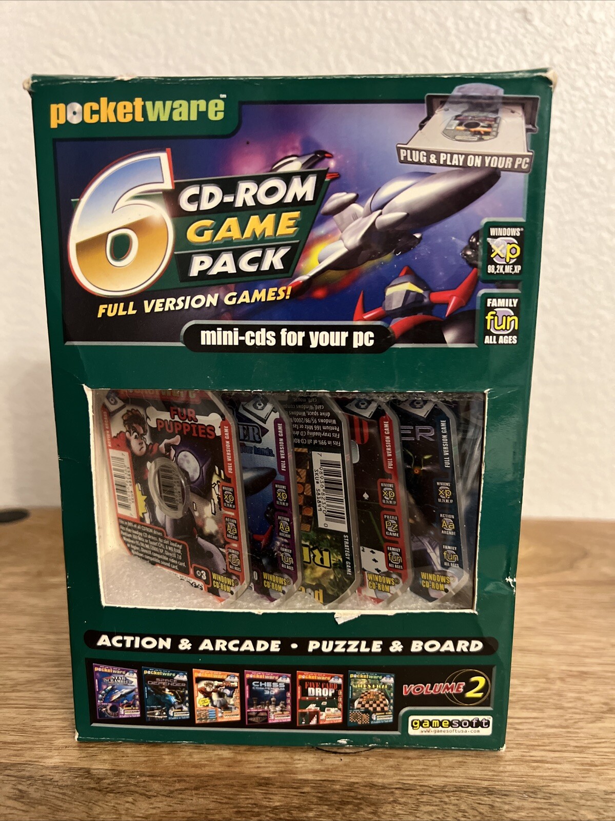 Pocketware 6 CD-ROM Game Pack Action And Arcade+ Puzzle & Board Mini CD’s For PC