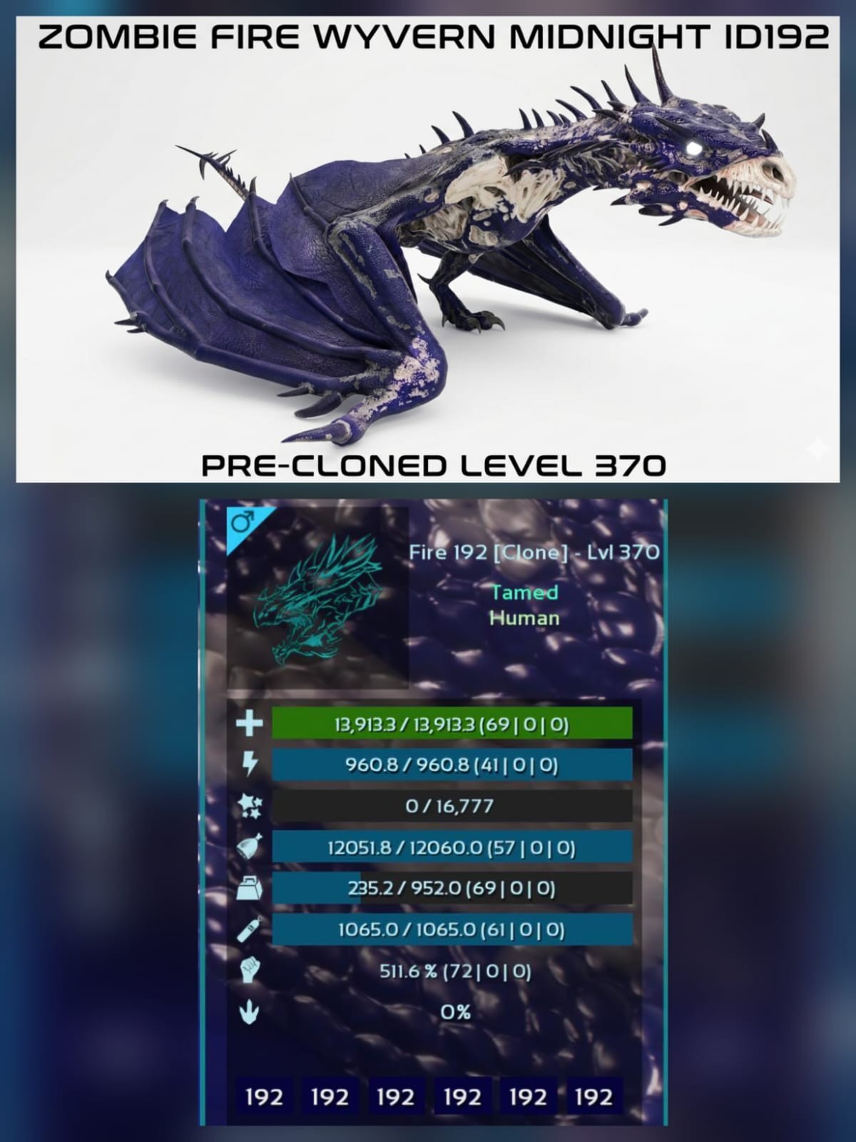Zombie Fire Wyvern PRE-CLONED Level 370 – Ark Ascended PVE Official Crossplay