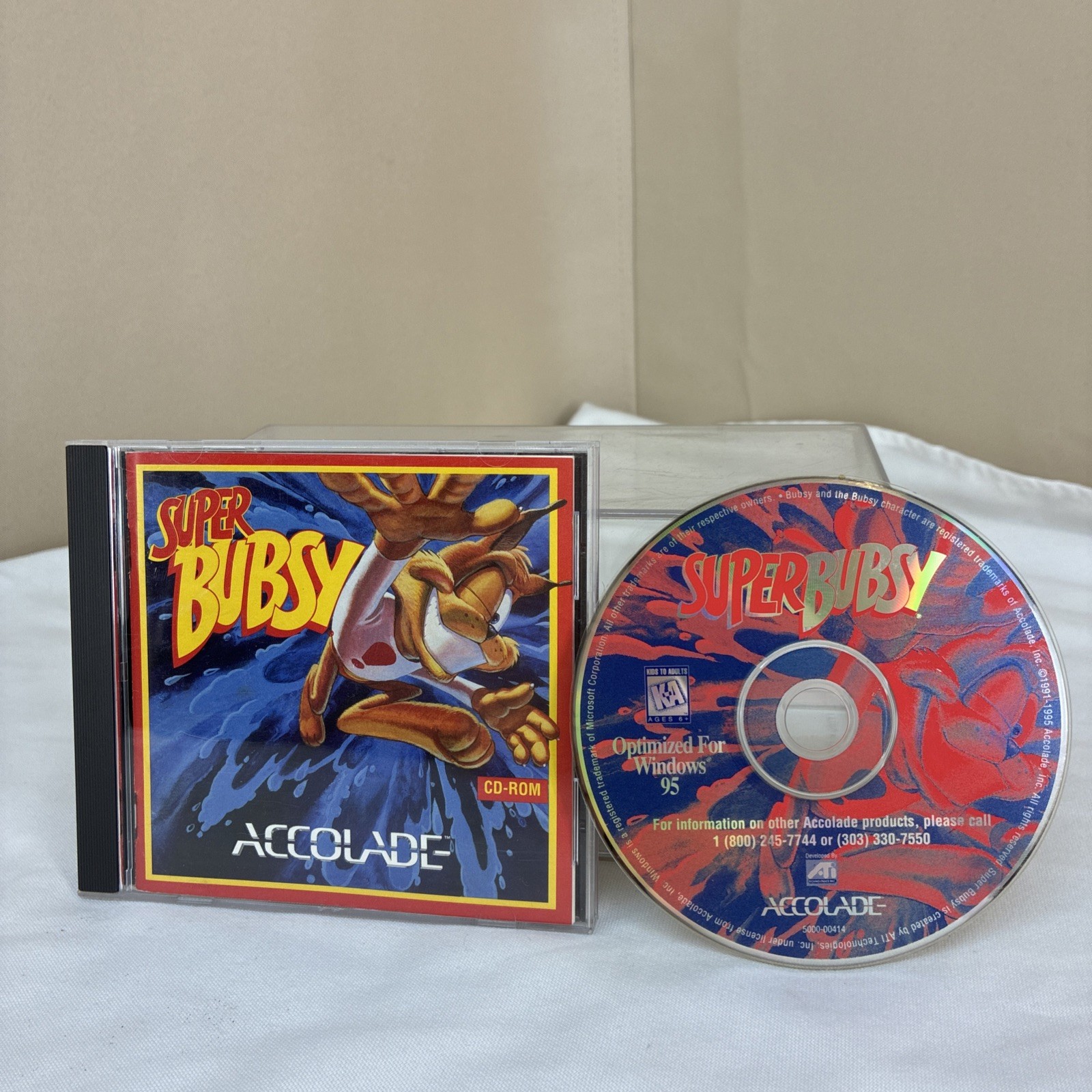 Super Bubsy Accolade PC CD Rom VG Rare Windows 95 With Booklet, Reads and loads