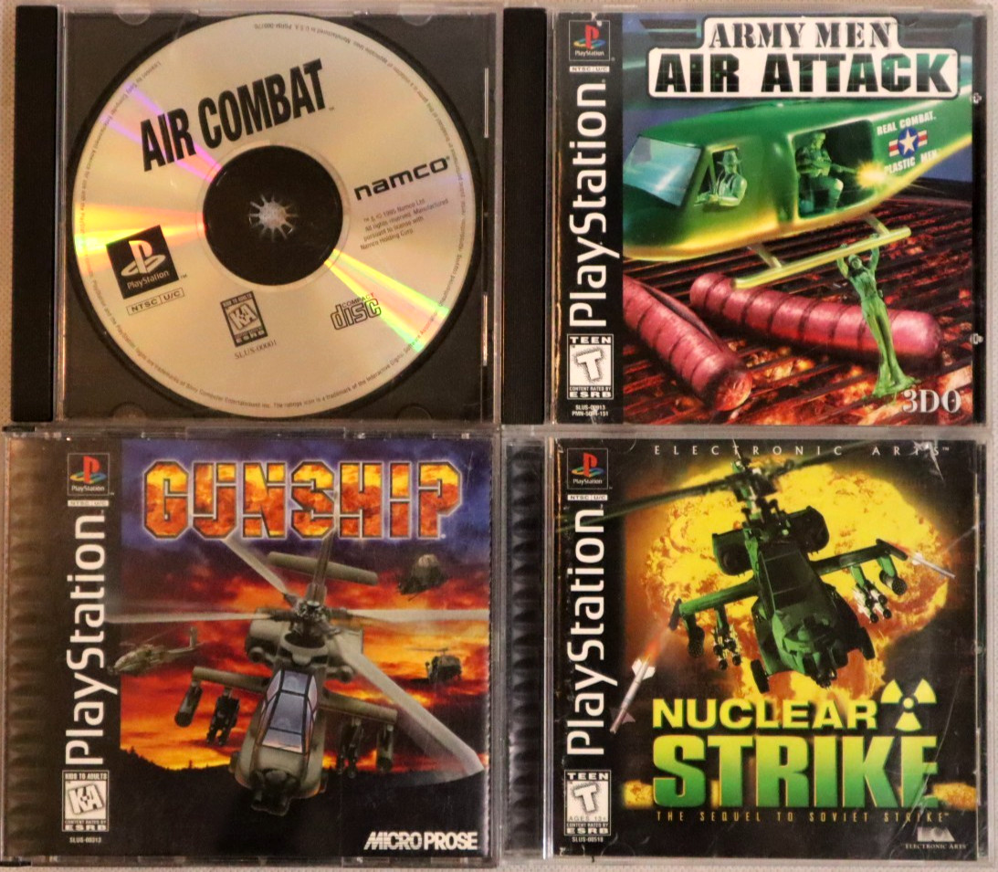 PS1 GAME LOT NUCLEAR STRIKE ARMY MEN AIR ATTACK GUNSHIP AIR COMBAT BUNDLE VTG