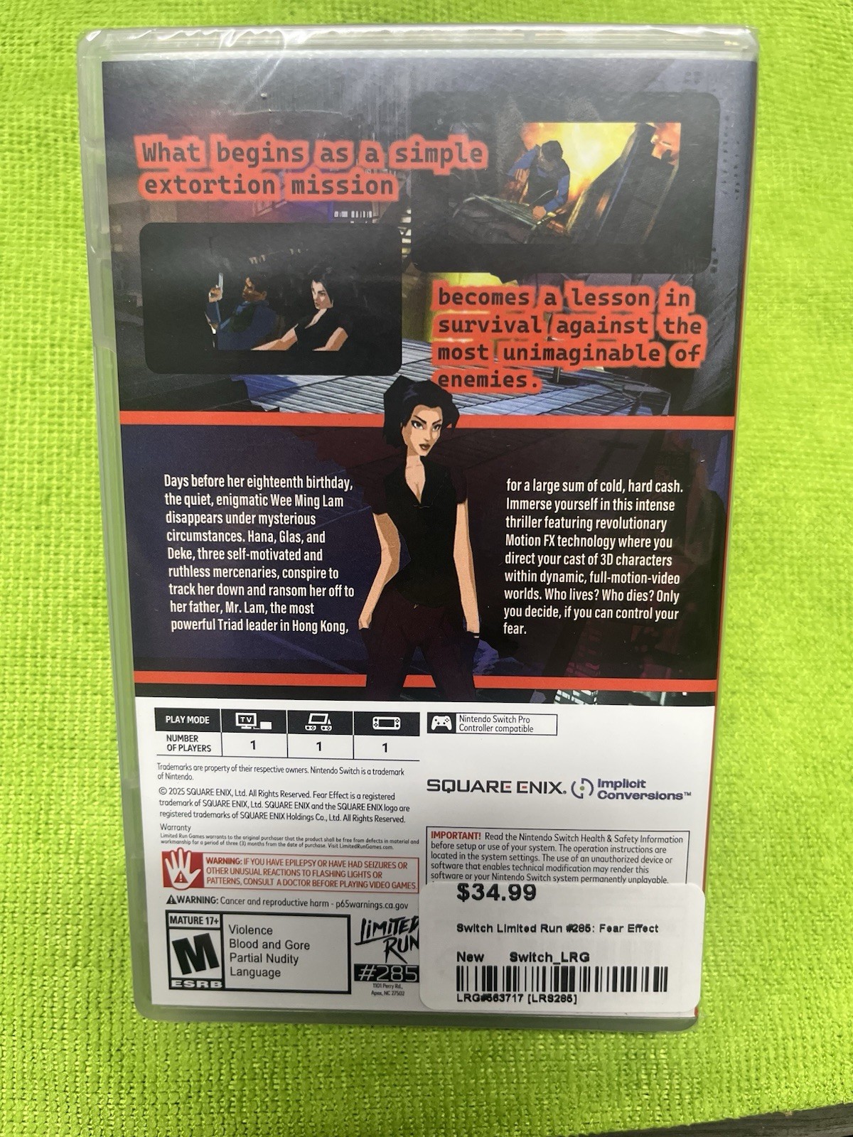 Fear Effect Switch Game Limited Run #285 New Sealed