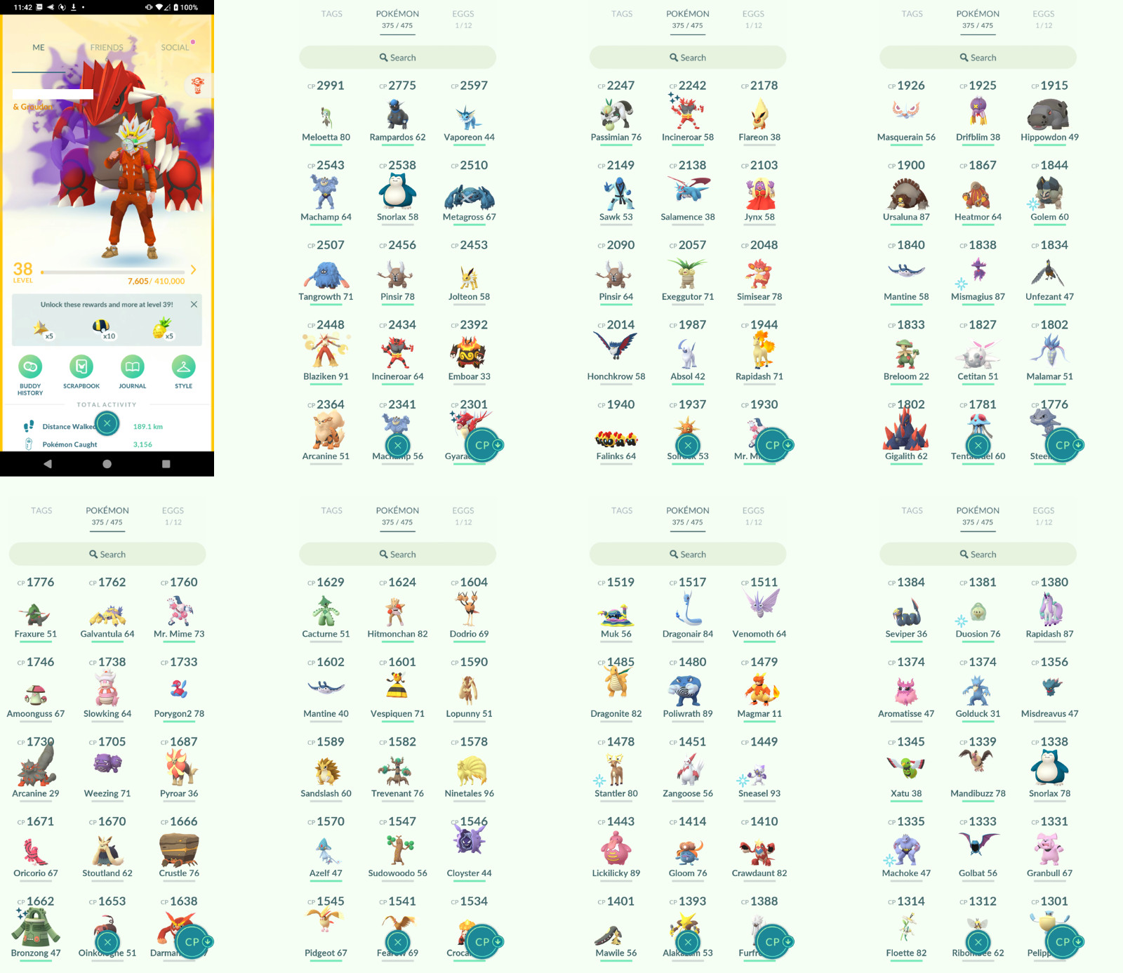 Pokémon Acc Go – Lvl38 – 9 Shiny – 6 Legendary