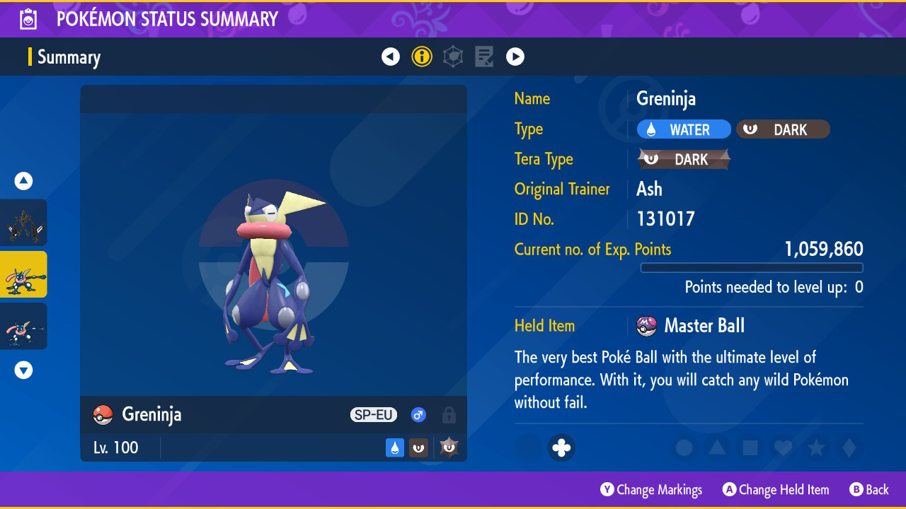 6IV Greninja in Ash form with Battle Bond Ability for Pokemon Scarlet and Violet
