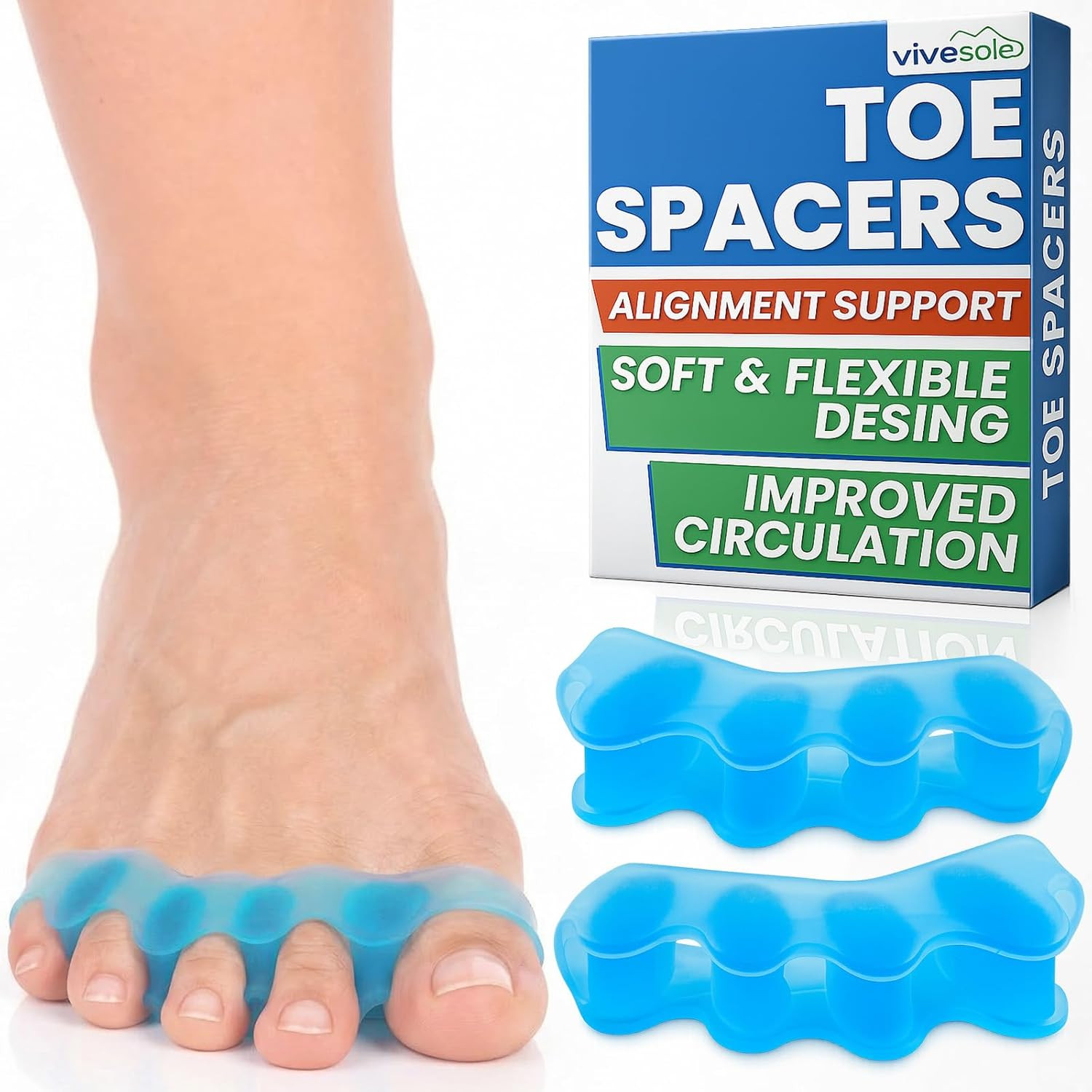Toe Spacers for Women & Men (4 PCS) – Silicone Gel Toe Separators & Spreaders fo
