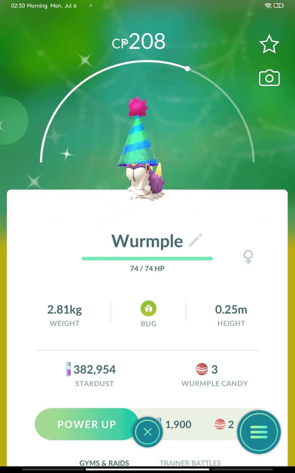 Shiny Wurmple wearing a party hat Pokémon Go | 30 Days Friendship Trade