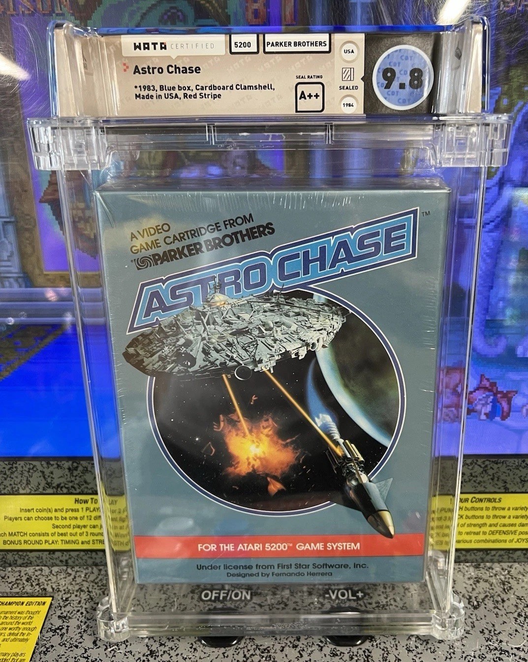 1983 Atari 5200 Astro Chase Blue Box Clamshell WATA 9.8 A++ Sealed Top Pop