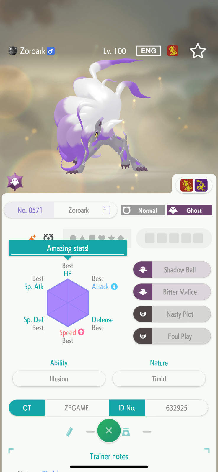 ✨6IV SHINY Hisuian Zoroark + EVS🚀 POKEMON HOME✨Champions✨Online delivery⚡