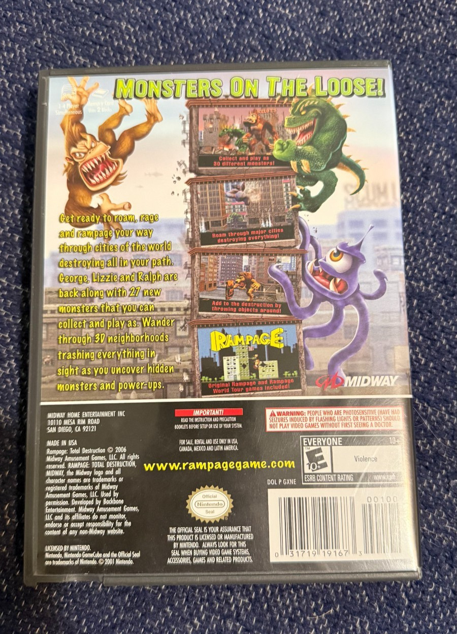 CIB 2006 Rampage Total Destruction Nintendo GameCube Manual & Registration Card