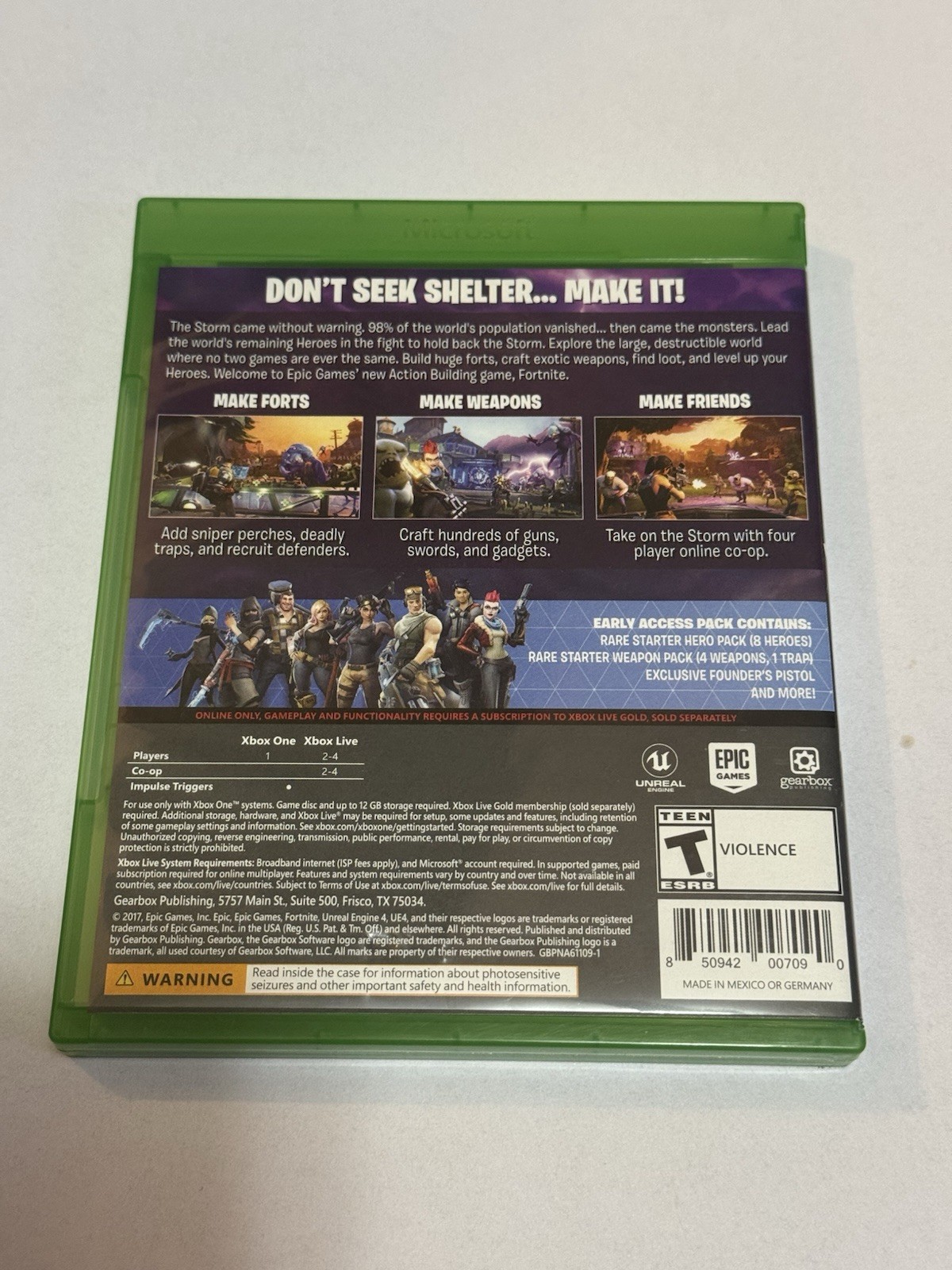 Fortnite (Microsoft Xbox One 2017) Rare Original Purple Box w/Insert – No Codes