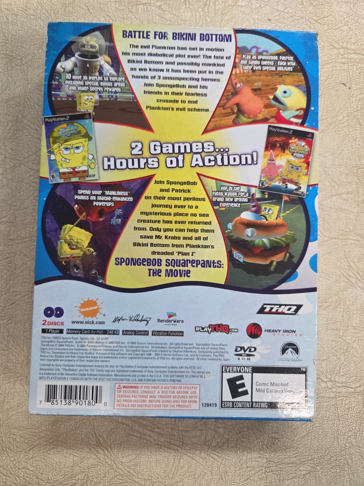 SpongeBob SquarePants: Happy Squared Double Pack (Sony PlayStation 2, 2009) CIB