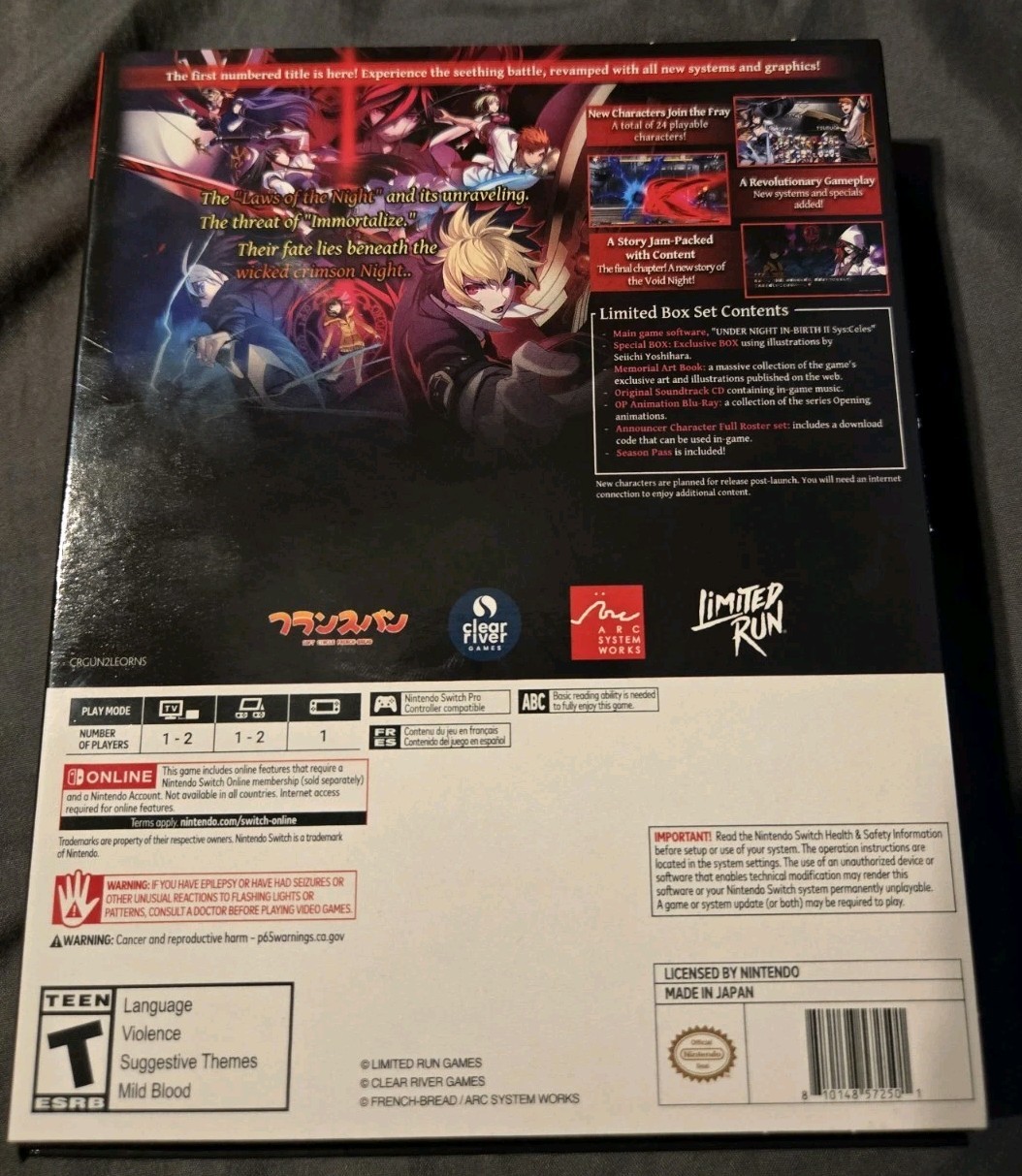 Under Night In-Birth 2 II Sys: Celes Limited Edition Switch – Clear River Games