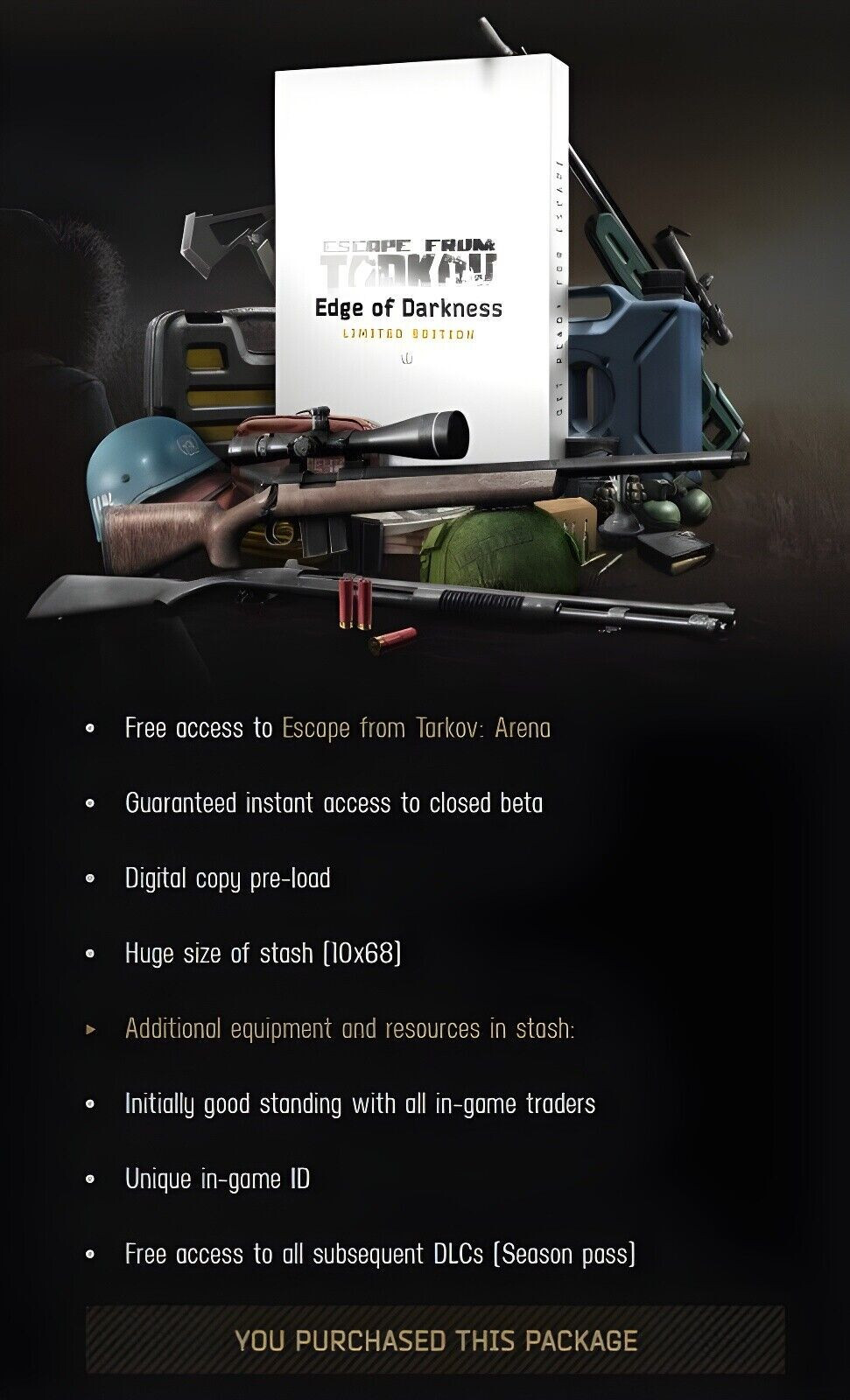 Escape From Tarkov account – Edge of Darkness Limited Edition (Europe) + DLC++