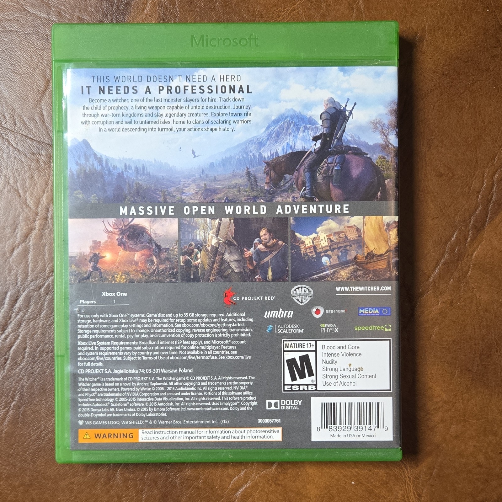 The Witcher 3: Wild Hunt Xbox One CD Projekt RED Fantasy RPG Open World Rated M