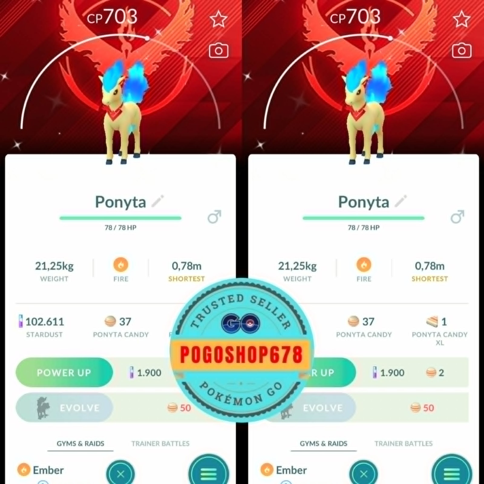 Pokémon PTC Go – Shiny Ponyta Candela themed accessory Team Valor Background ✨