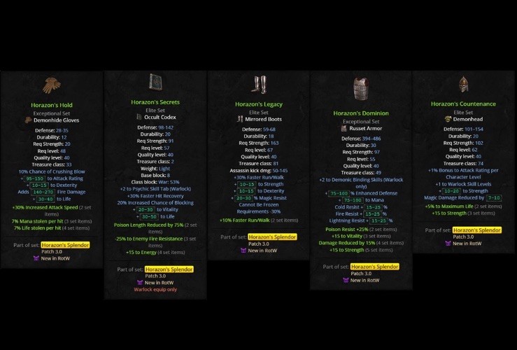 Horazon’s Splendor Set Warlock Diablo 2 Resurrected D2R ROTW PC XBOX Ladder