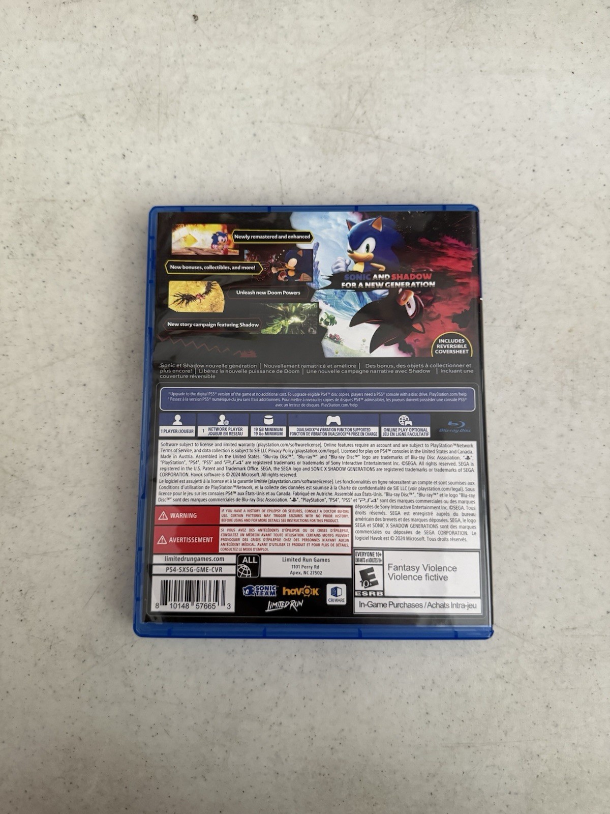 Day 1 Ed. Sonic X Shadow Generations US Version Limited Run Complete In Box Cib