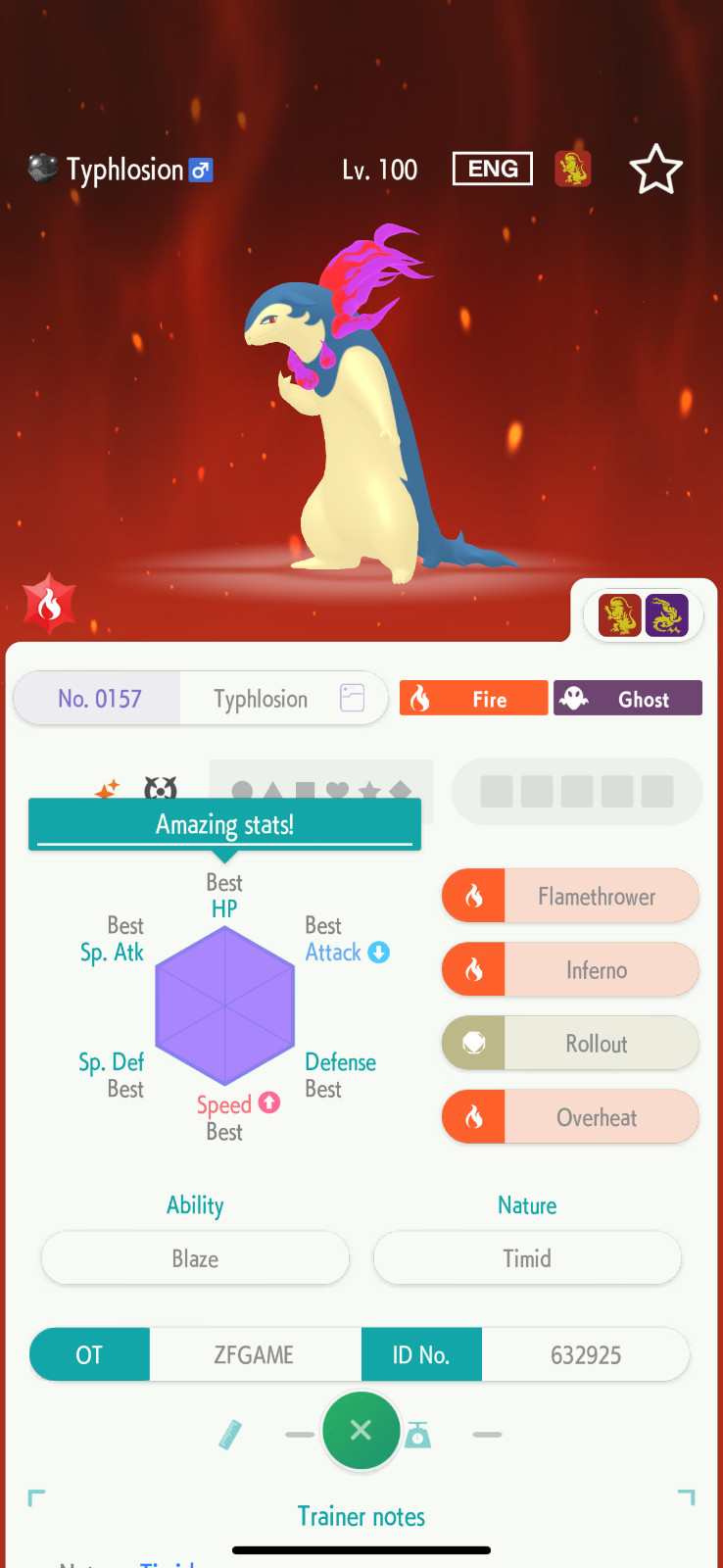 ✨6IV SHINY Hisuian Typhlosion + EVS🚀 POKEMON HOME✨Champions✨Online delivery⚡