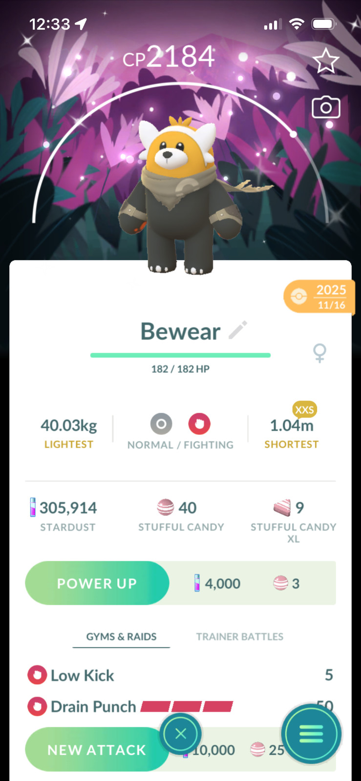 Ultra Rare | XXS Shiny Bewear Special Background | Pokémon GO | Mini PTC