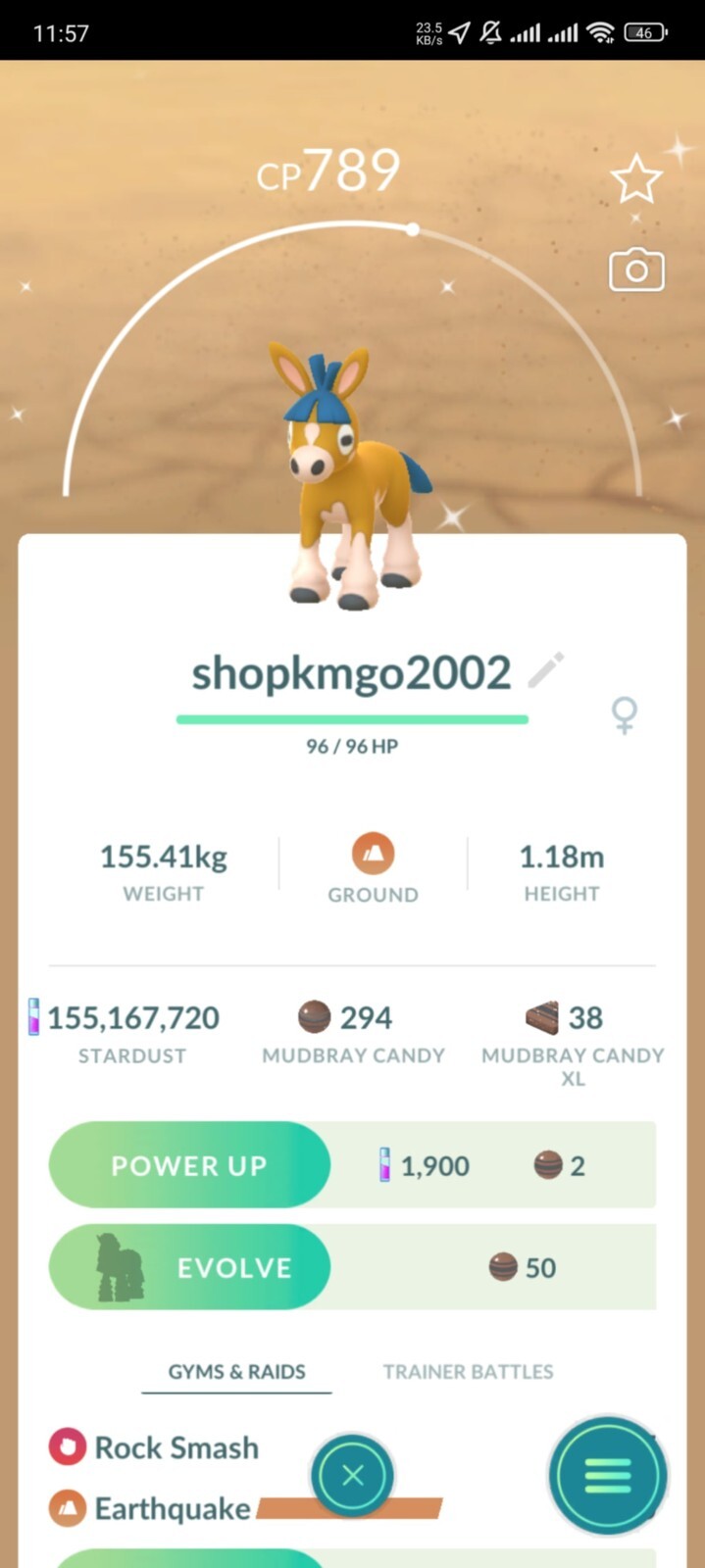 Pokémon Tra de —-Shiny Mudbray—trade 1mill dust