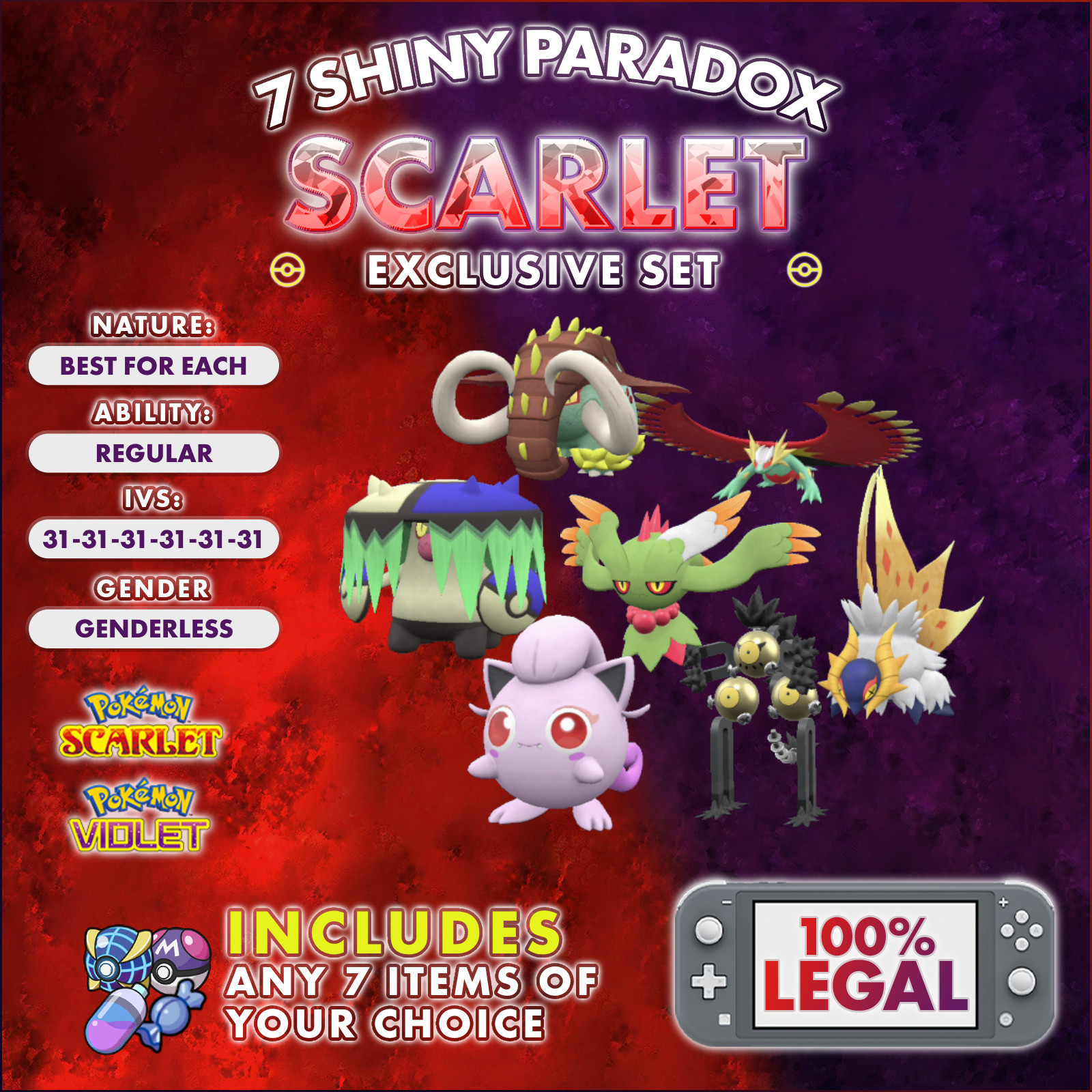 Pokemon Scarlet and Violet ~ Shiny 6IV Paradox Pokemon ~ All Scarlet Exclusives