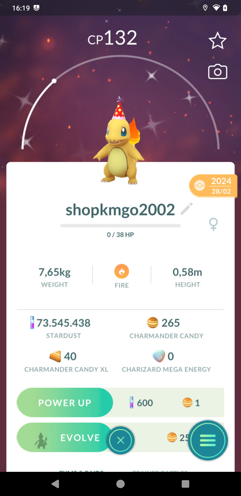 Pokémon Tra de — Shiny Charmander Party Hat—trade 20k dust