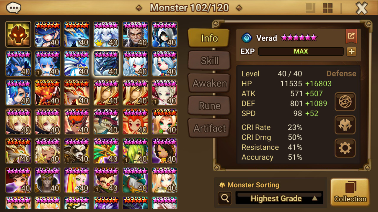 GLOBAL | Summoners War 49-6*, 19-NAT5, 4900 crystals