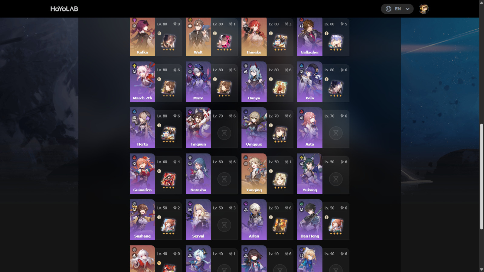 Genshin Impact (AS) ar 60 + Honkai star rail Lohen Columbina Durin Phainon