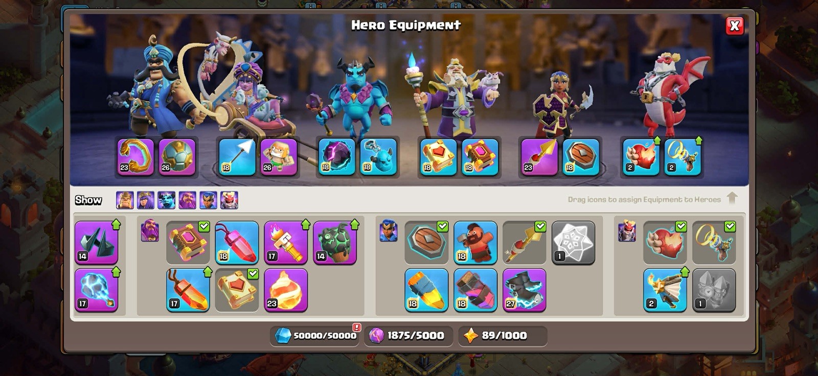 TH18 Near Max. Hero (105/105/90/80/55/5)Top Skns/Both device IOS/ANDROID.