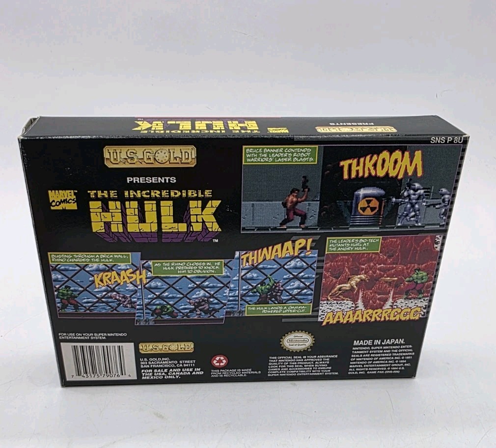 The Incredible Hulk Super Nintendo SNES Fully Complete CIB Tested Works Rare