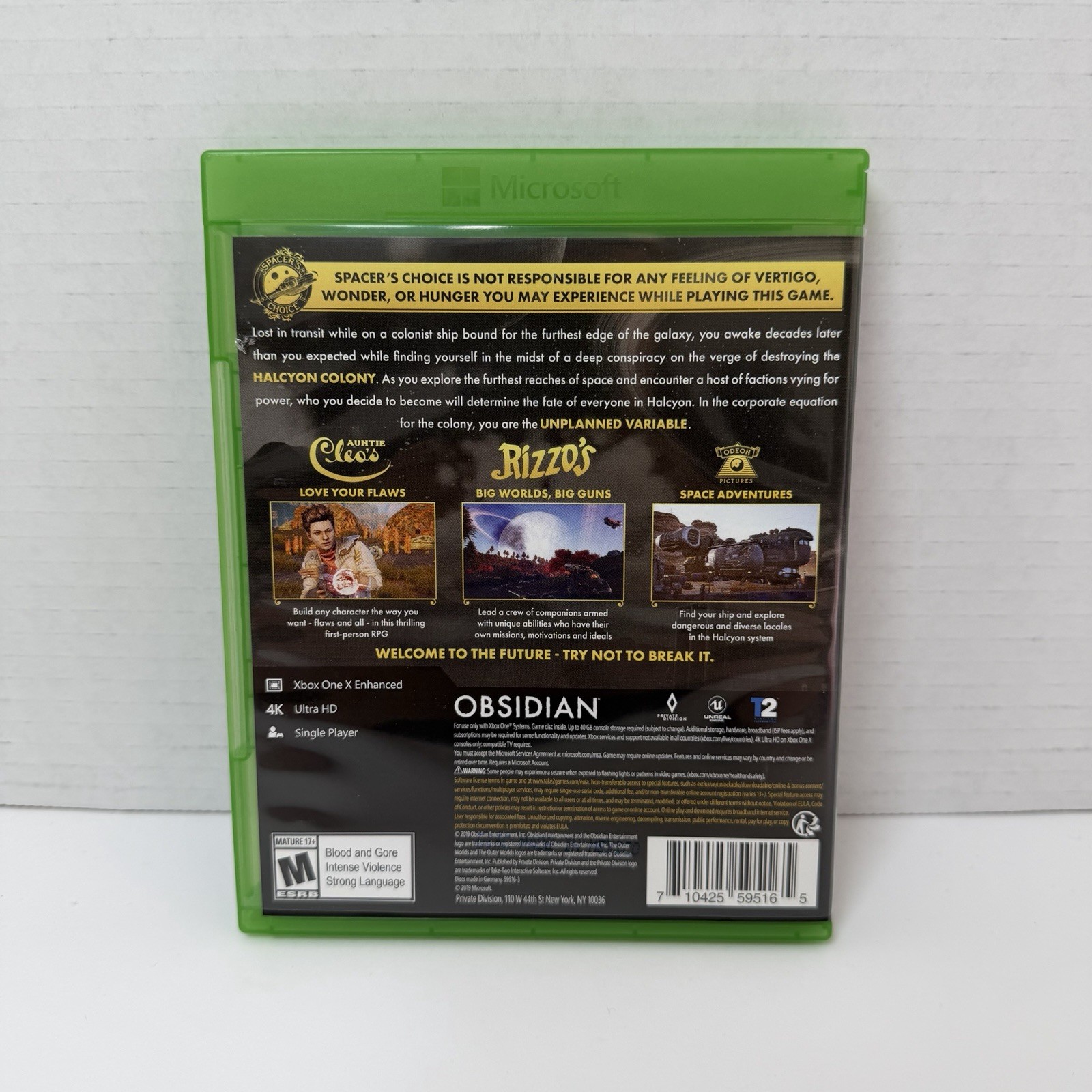 The Outer Worlds Microsoft Xbox One, Single Player, M Rated Complete CIB
