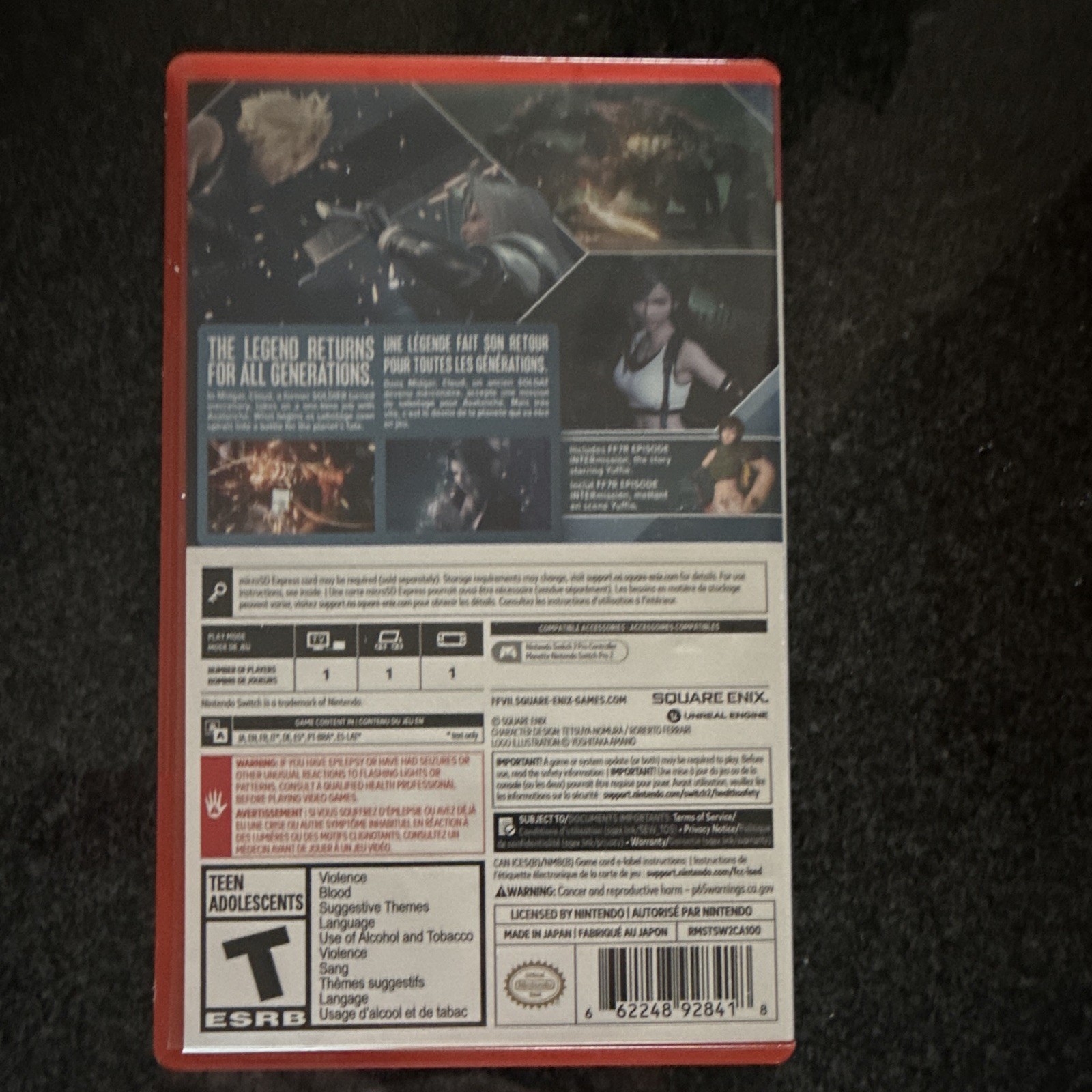 Square Enix Final Fantasy VII Remake Intergrade Game-Key Card Switch 2 NTSC