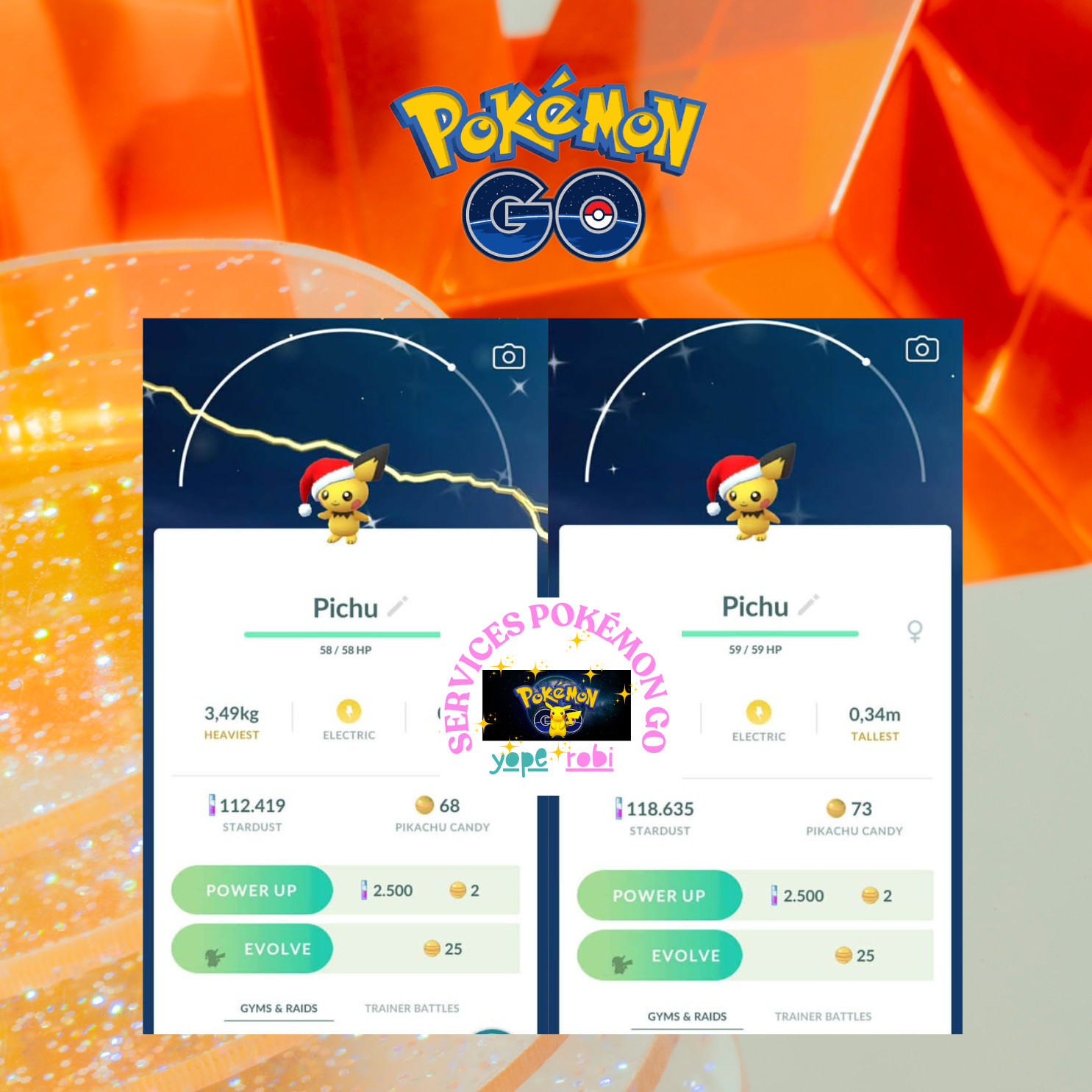 Pokémon go❀❀Shiny pichu with santa hat❀❀Trade 20k stardust or PTC