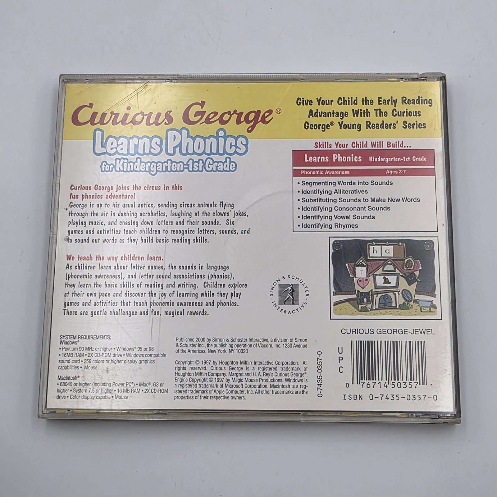 Curious George Windows Macintosh CD-ROM Learn Phonies Interactive 1998