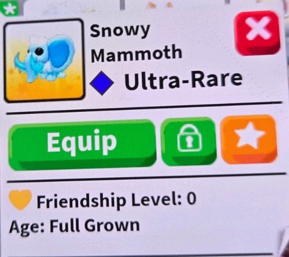 Selling Snowy Mammoth Ultra-Rare In-Game Pet Adopt me!!