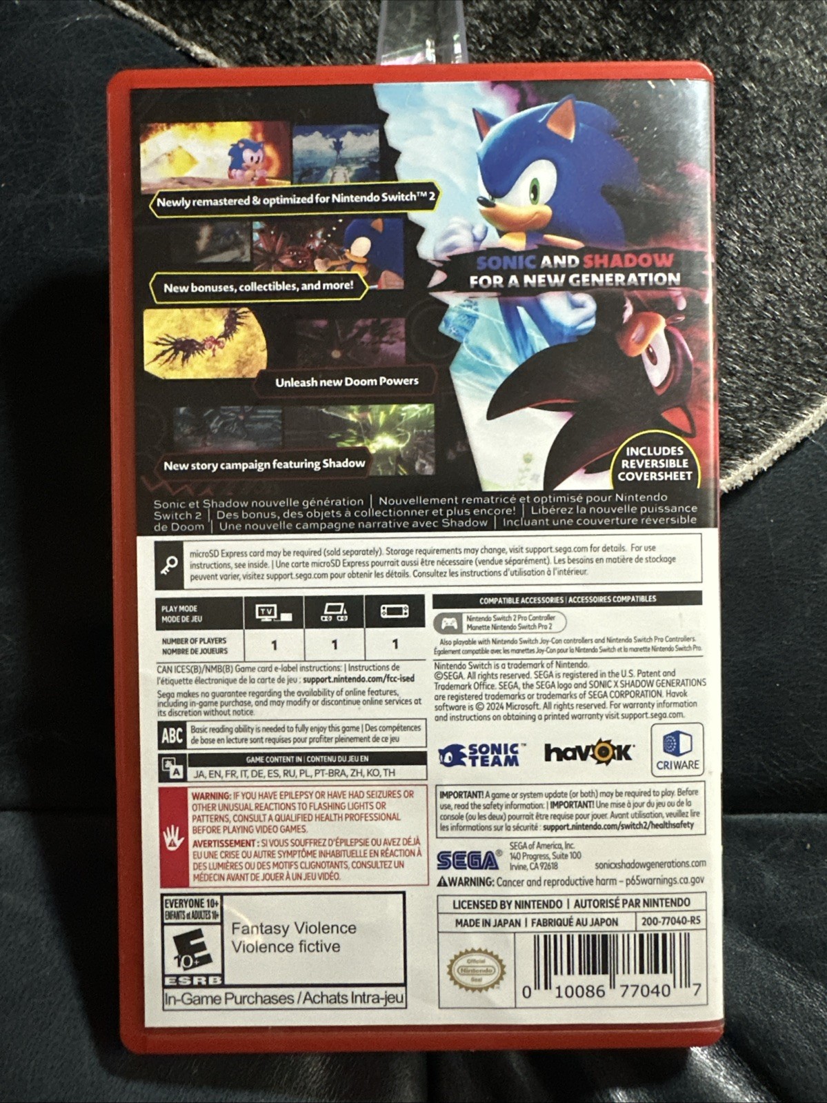 Sonic X Shadow Generations (Day One Edition) (Nintendo Switch 2) USED
