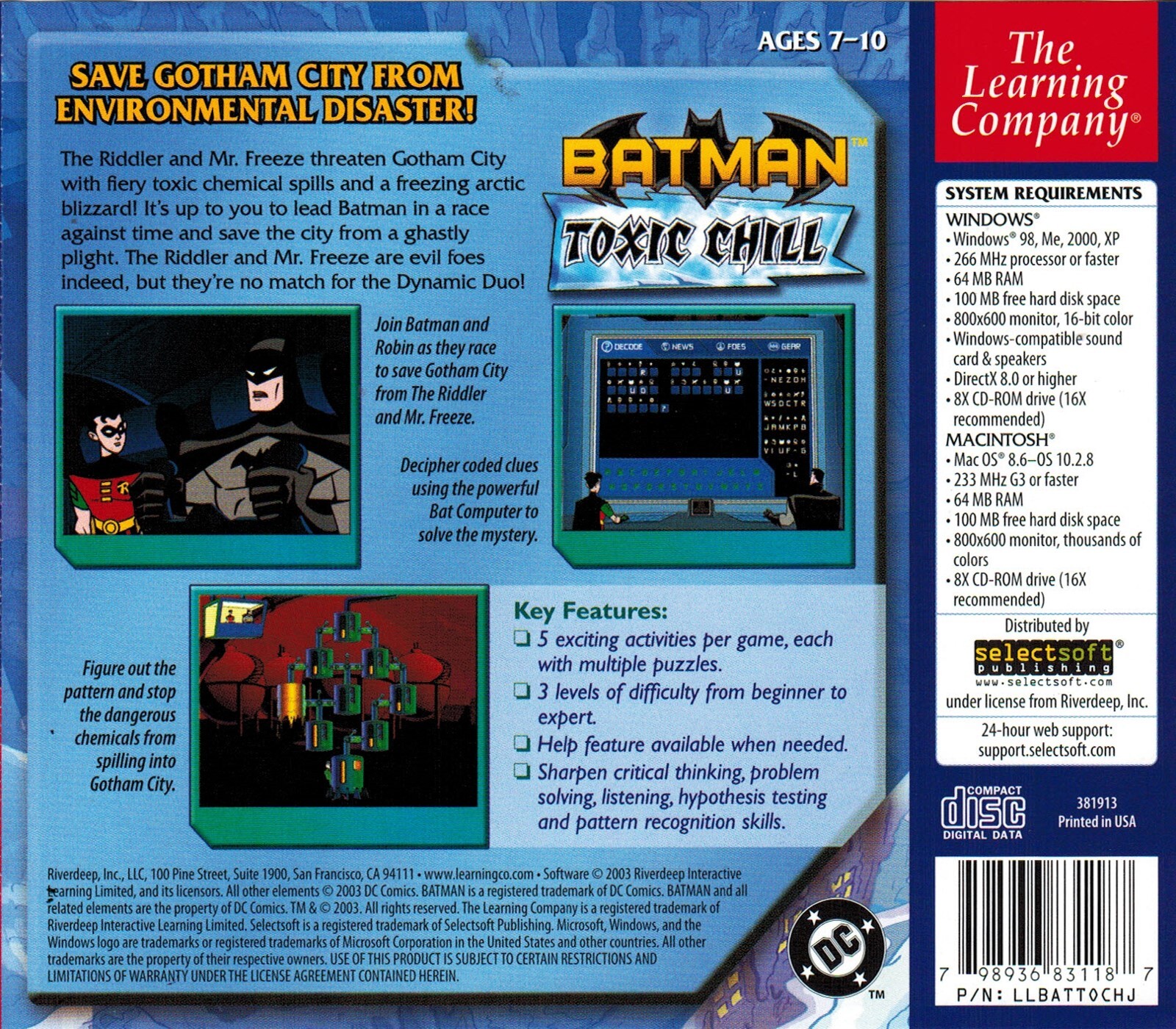 Batman Toxic Chill – Save Gotham City! Ages 7-10 PC Software Game Sealed New