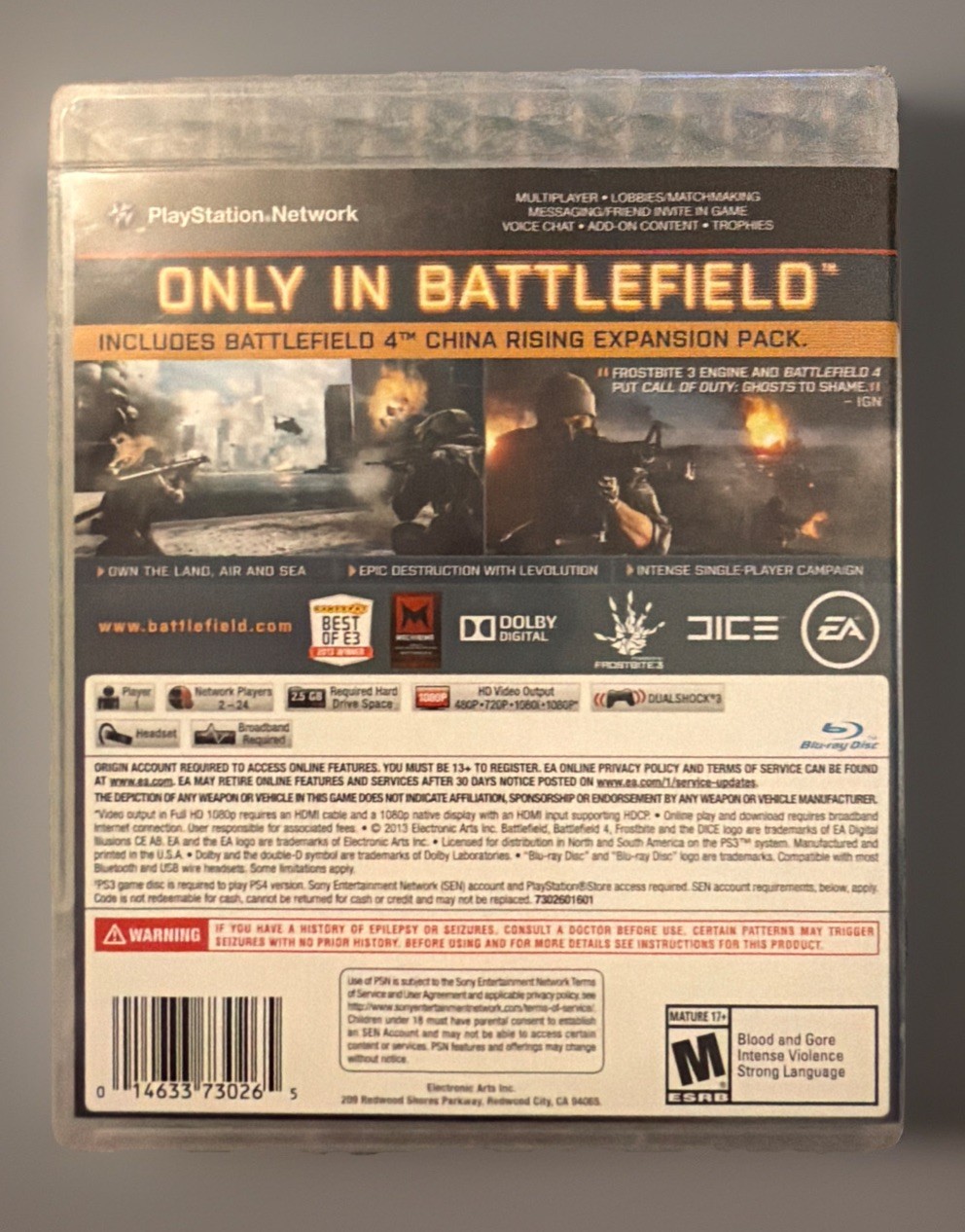Battlefield 4 PS3 PlayStation 3 Game System W/The China Rising Expansion Pack.