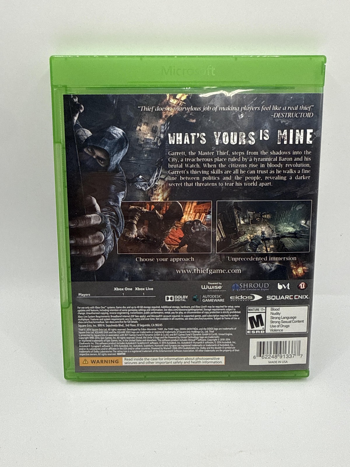 Thief Microsoft Xbox One Game Complete CIB M Mature 2014 Square Enix Stealth