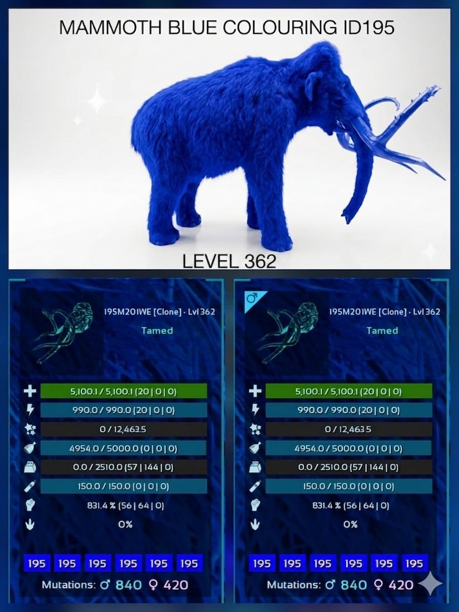 MAMMOTH TOP STATS BABY PAIR Ark Survival Ascended Official PVE PC/XBOX/PS5