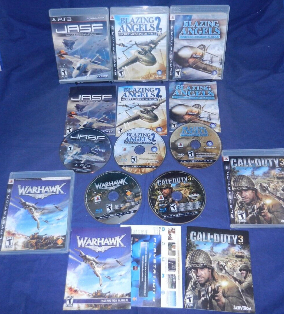 PS3; JASF, Blazing Angels, Blazing Angels 2, Warhawk, Call of Duty 3, w/Manuals